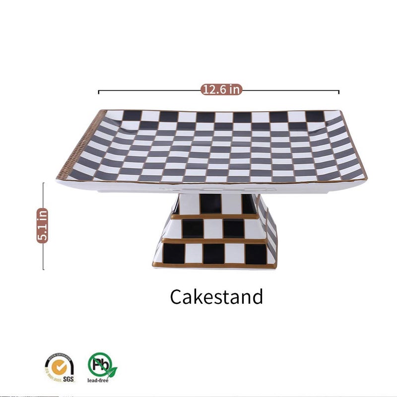 Porlien Checker Pattern 13-inch Cake Stand, Cake Holder, Serving Platter - Image 2